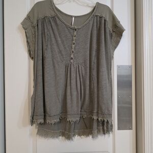 FP Movement by Free People Olive Green Short Sleeve Button Front Tunic